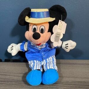 NWT Disney Mickey Mouse Quartet Mini Bean Bag Plush Straw Hat Blue Outfit